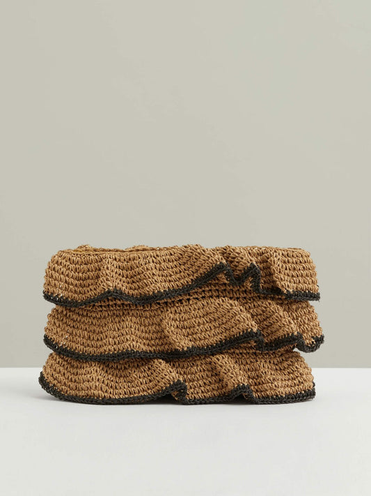 Raffia Ruffle Clutch Bag Natural | Womens