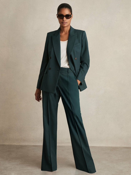 Wool-Blend Wide-Leg Suit Trousers Green | Womens