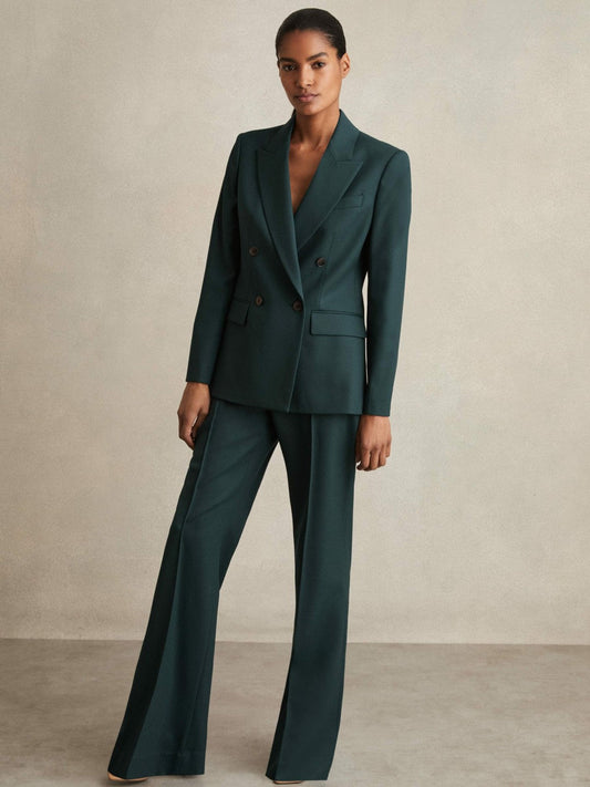Petite Wool-Blend Wide-Leg Suit Trousers Green | Womens