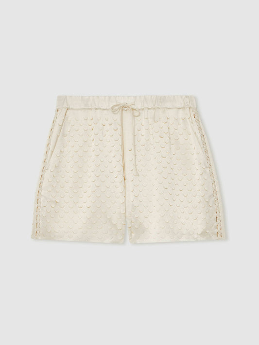 Laser Cut Drawstring Shorts White | Womens