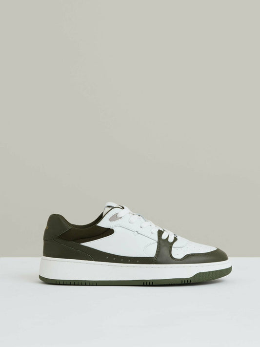 Leather Panelled Trainers Khaki/White | Womens