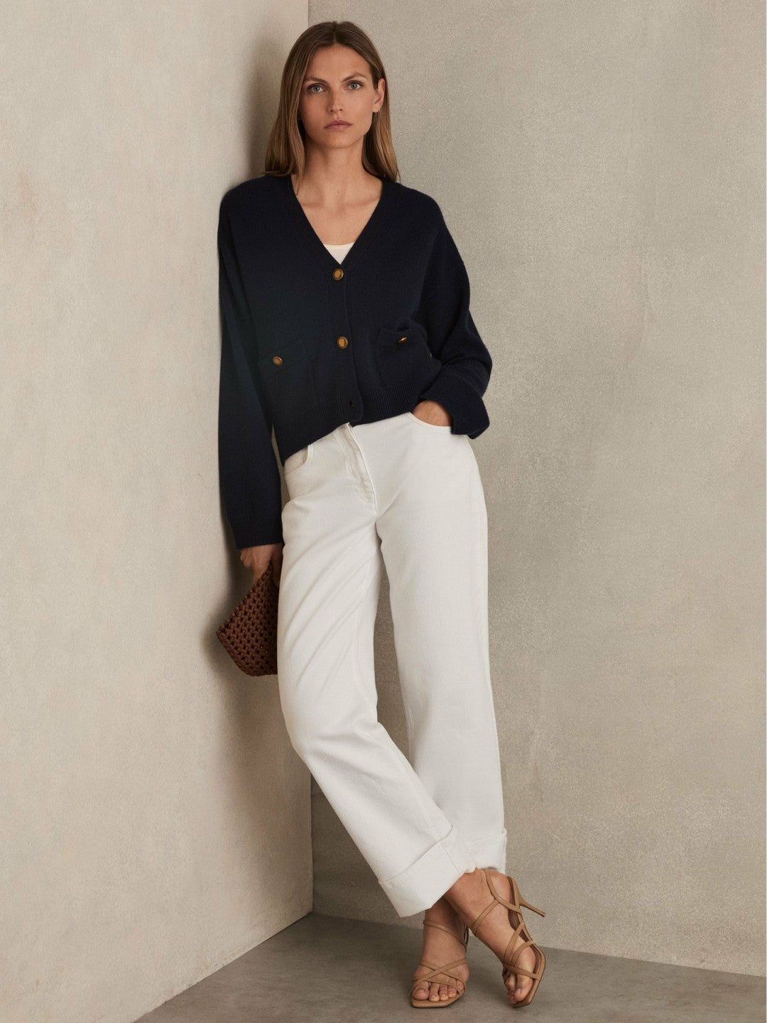 Wool-Cashmere Button Cardigan Navy | Womens