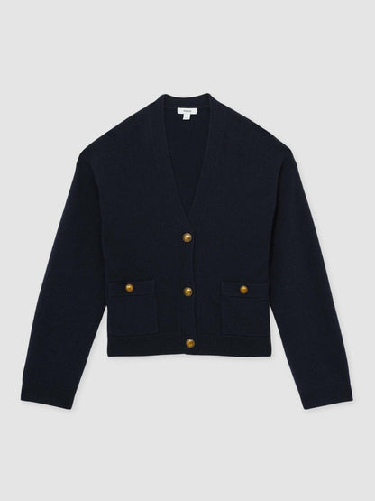 Wool-Cashmere Button Cardigan Navy | Womens