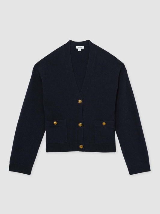 Wool-Cashmere Button Cardigan Navy | Womens