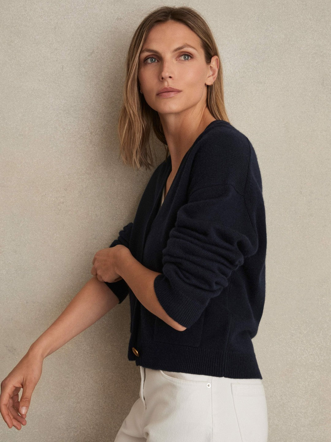 Wool-Cashmere Button Cardigan Navy | Womens