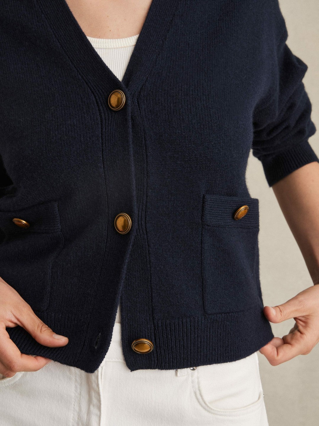 Wool-Cashmere Button Cardigan Navy | Womens
