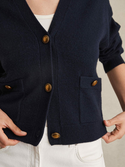Wool-Cashmere Button Cardigan Navy | Womens