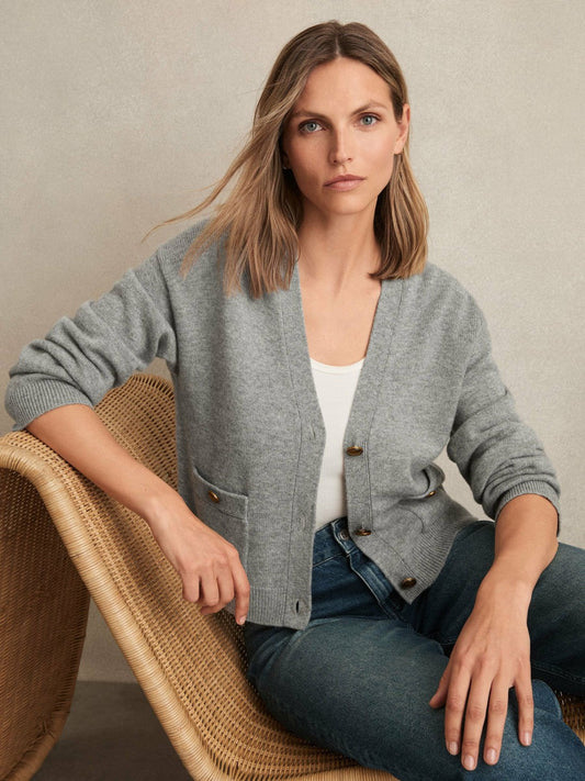 Wool-Cashmere Button Cardigan Silver Grey | Womens