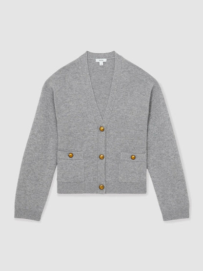 Wool-Cashmere Button Cardigan Silver Grey | Womens
