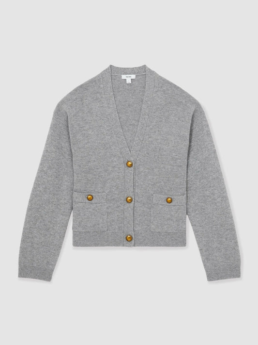 Wool-Cashmere Button Cardigan Silver Grey | Womens