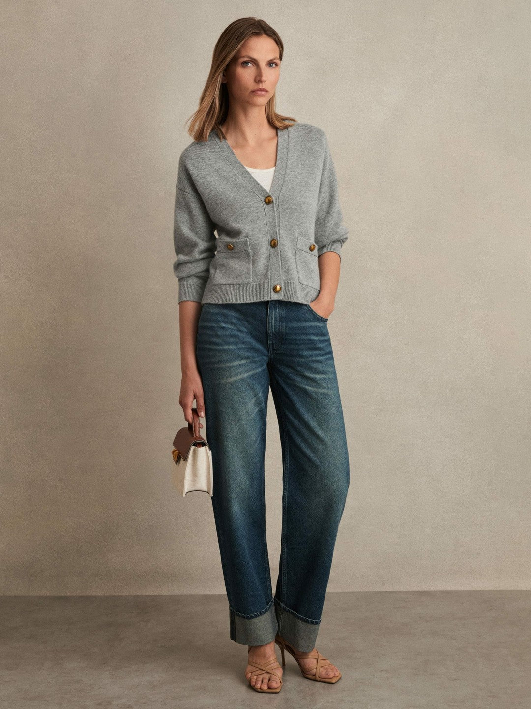 Wool-Cashmere Button Cardigan Silver Grey | Womens