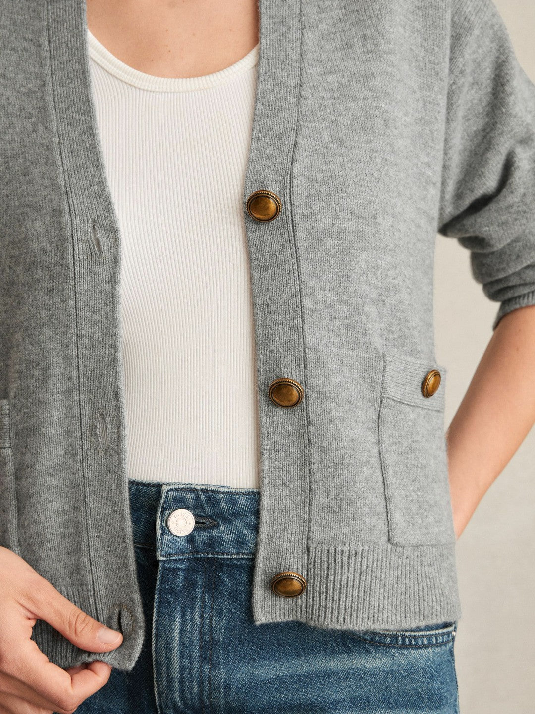 Wool-Cashmere Button Cardigan Silver Grey | Womens