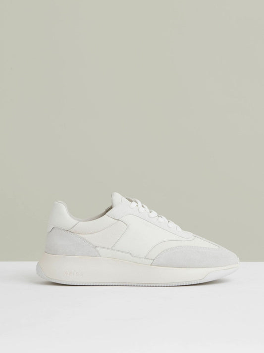 Bonded-Leather Suede Running Trainers White | Mens