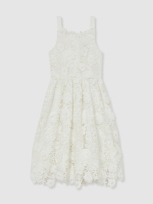 13-14 yrs Guipure-Lace Midi Dress Ivory | Children