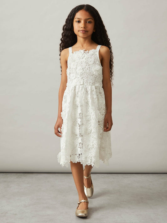 13-14 yrs Guipure-Lace Midi Dress Ivory | Children
