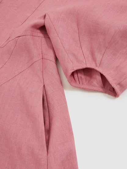 13-14 yrs Linen Balloon-Sleeve Dress Pink | Children