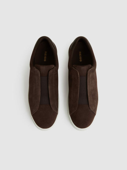 Suede Slip-On Elasticated Trainers Chocolate Brown | Mens