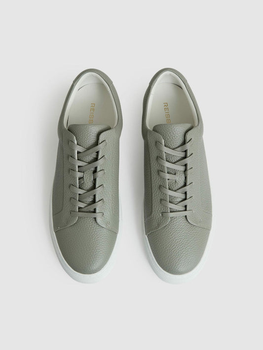 Tumbled-Leather Low-Top Trainers Mint Green | Mens