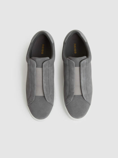 Suede Slip-On Elasticated Trainers Grey | Mens