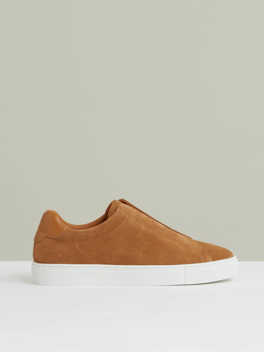 Suede Slip-On Elasticated Trainers Tan Brown | Mens