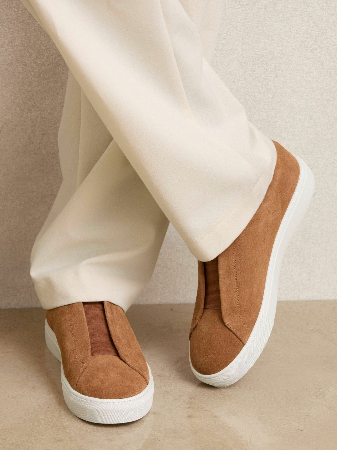 Suede Slip-On Elasticated Trainers Tan Brown | Mens