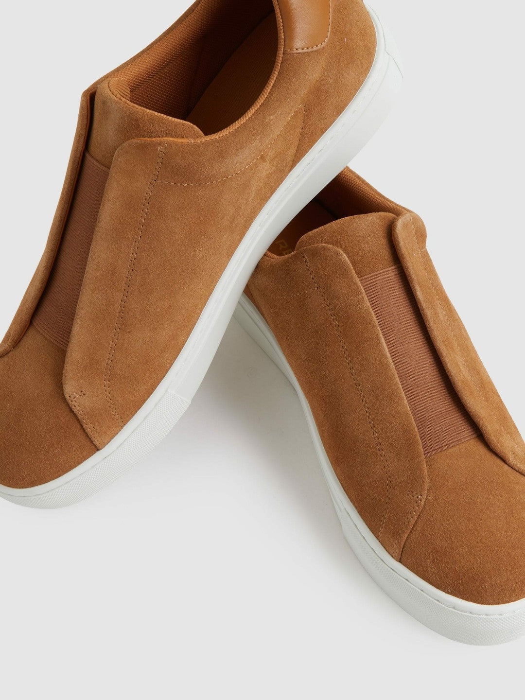 Suede Slip-On Elasticated Trainers Tan Brown | Mens