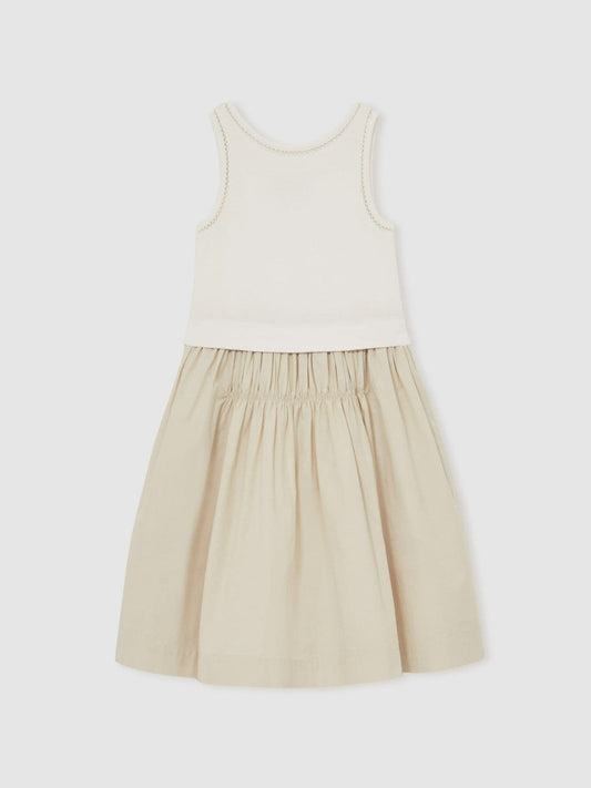13-14 yrs Cotton Layered Sleeveless Midi Dress Neutral | Children