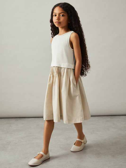 13-14 yrs Cotton Layered Sleeveless Midi Dress Neutral | Children