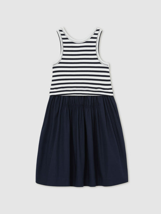 13-14 yrs Cotton Layered Sleeveless Midi Dress Navy | Children