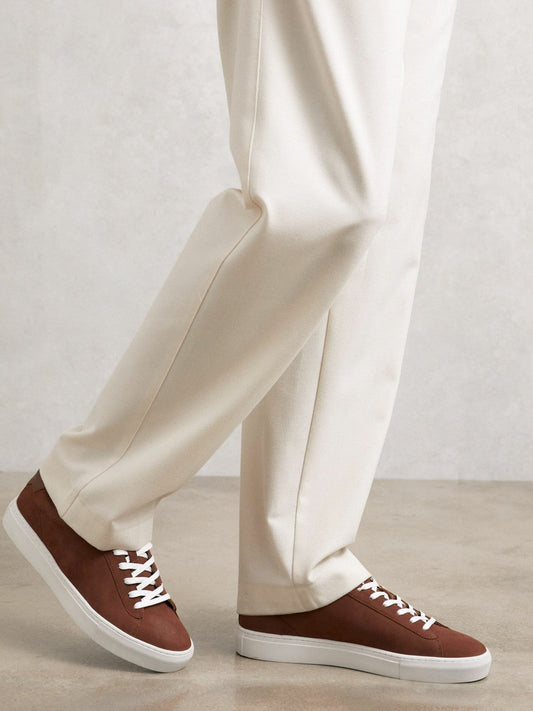 Nubuck Leather Low-Top Trainers Brickwood Red | Mens