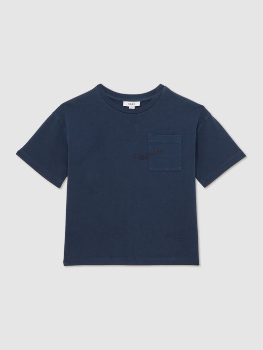 13-14 yrs Cotton Palm-Embroidery Oversize T-Shirt Washed Navy | Children