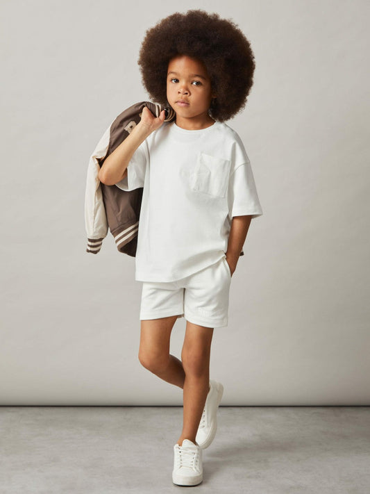 13-14 yrs Cotton Brand-Embroidered Shorts Off White | Children