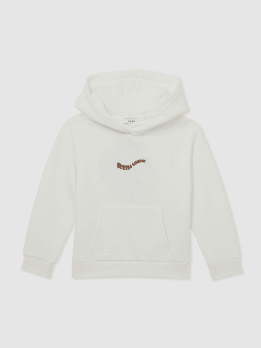 13-14 yrs Cotton-Blend Palm-Embroidered Hoodie Off White | Children