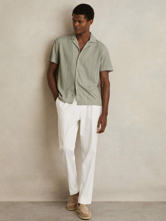 Textured Stripe Cuban Collar Shirt Sage/White | Mens