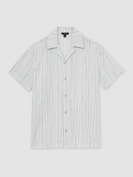 Textured Stripe Cuban Collar Shirt White/Soft Blue | Mens