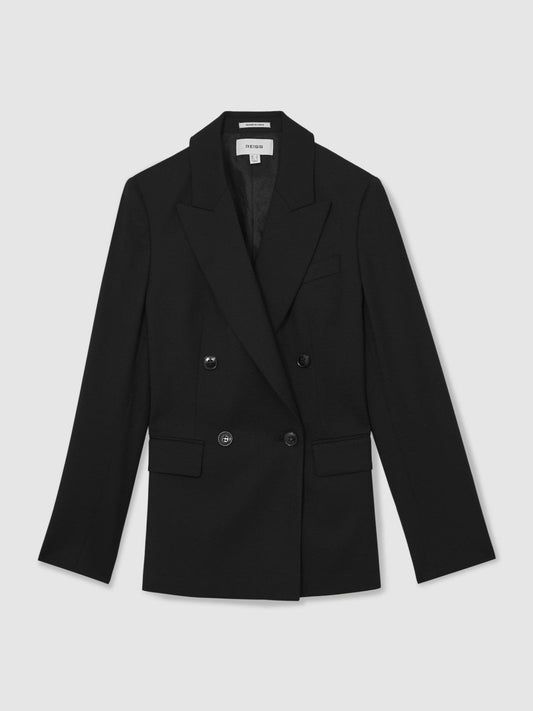 Wool Blend Double Breasted Suit Blazer Black | Womens