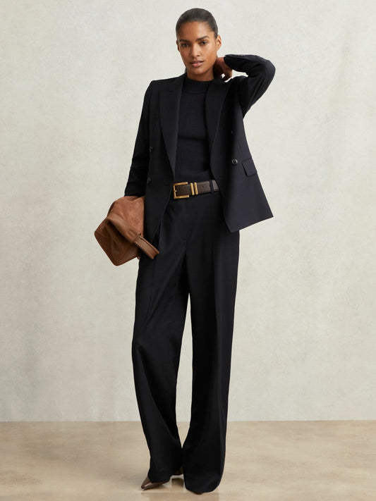 Wool-Blend Wide-Leg Suit Trousers Navy | Womens