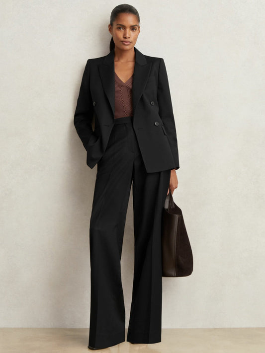 Petite Wool Blend Double Breasted Suit Blazer Black | Womens