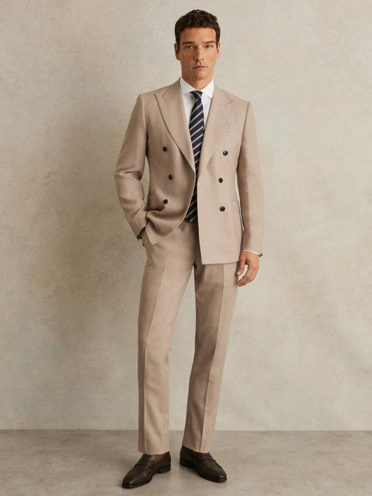 Wool-Blend Slim-Fit Suit Trousers Oatmeal Brown | Mens