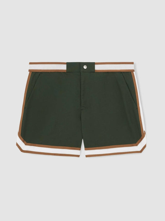 | Ché Stripe-Trim Swim Shorts Pine Green | Mens
