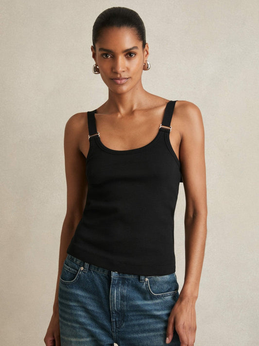 Stretch-Cotton D-Ring Strap Vest Black | Womens
