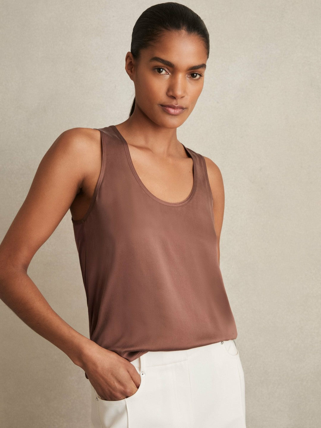 Silk-Front Cami Top Mocha Brown | Womens