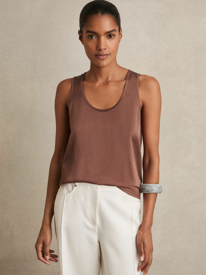 Silk-Front Cami Top Mocha Brown | Womens