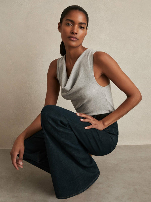 Ribbed Cowl-Neck Vest Grey Marl | Womens