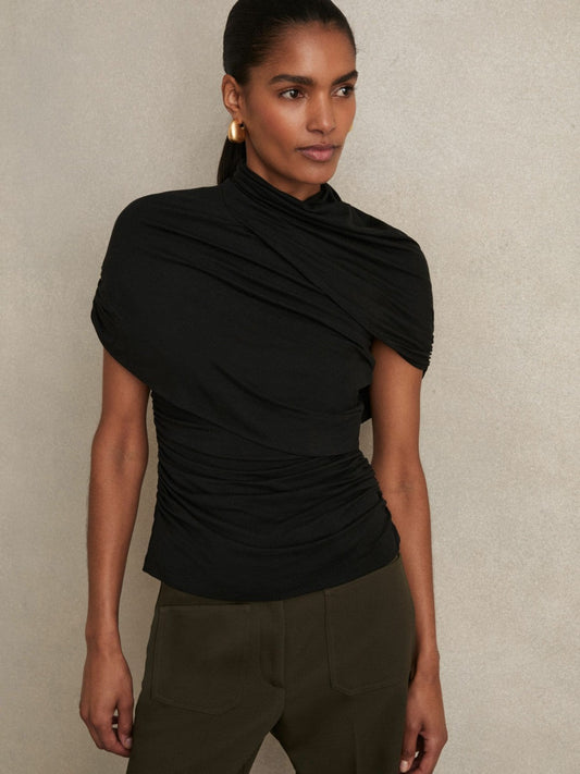Stretch Lyocell Draped Top Black | Womens