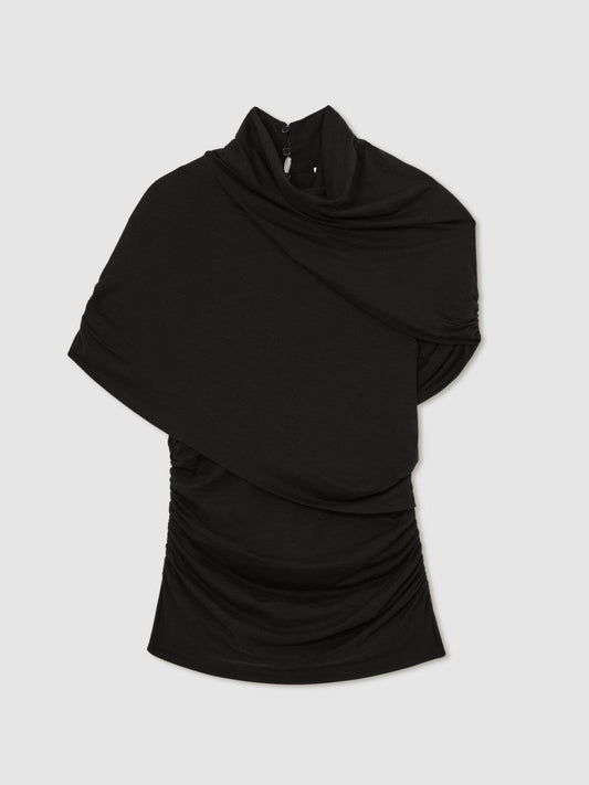 Stretch Lyocell Draped Top Black | Womens