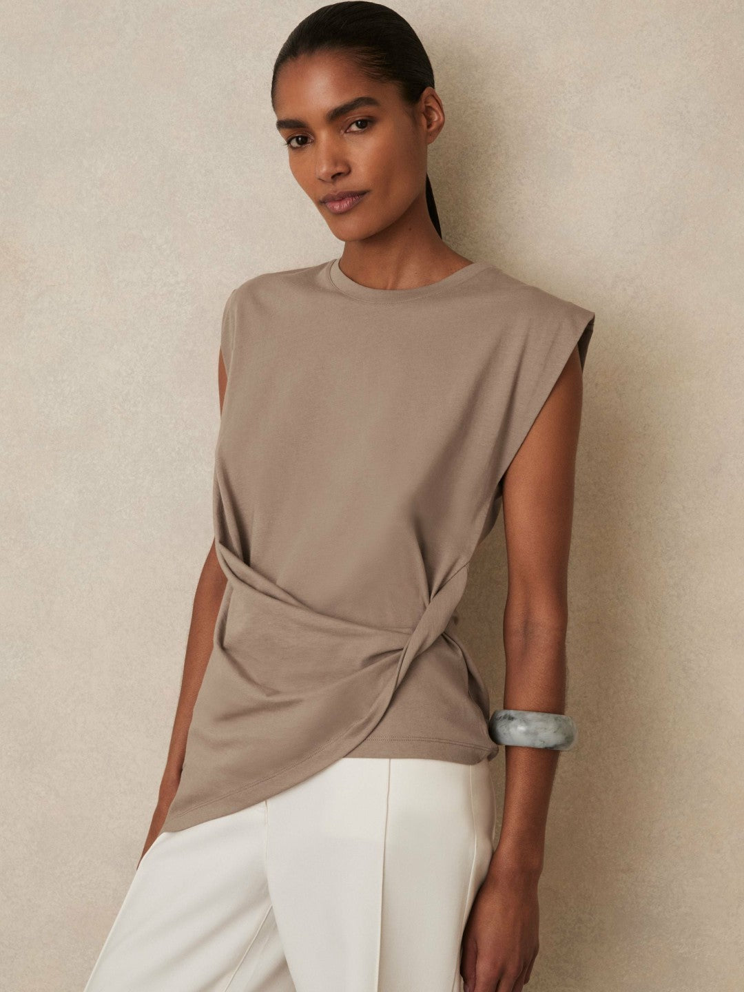 Cotton Drape T-Shirt Taupe Neutral | Womens