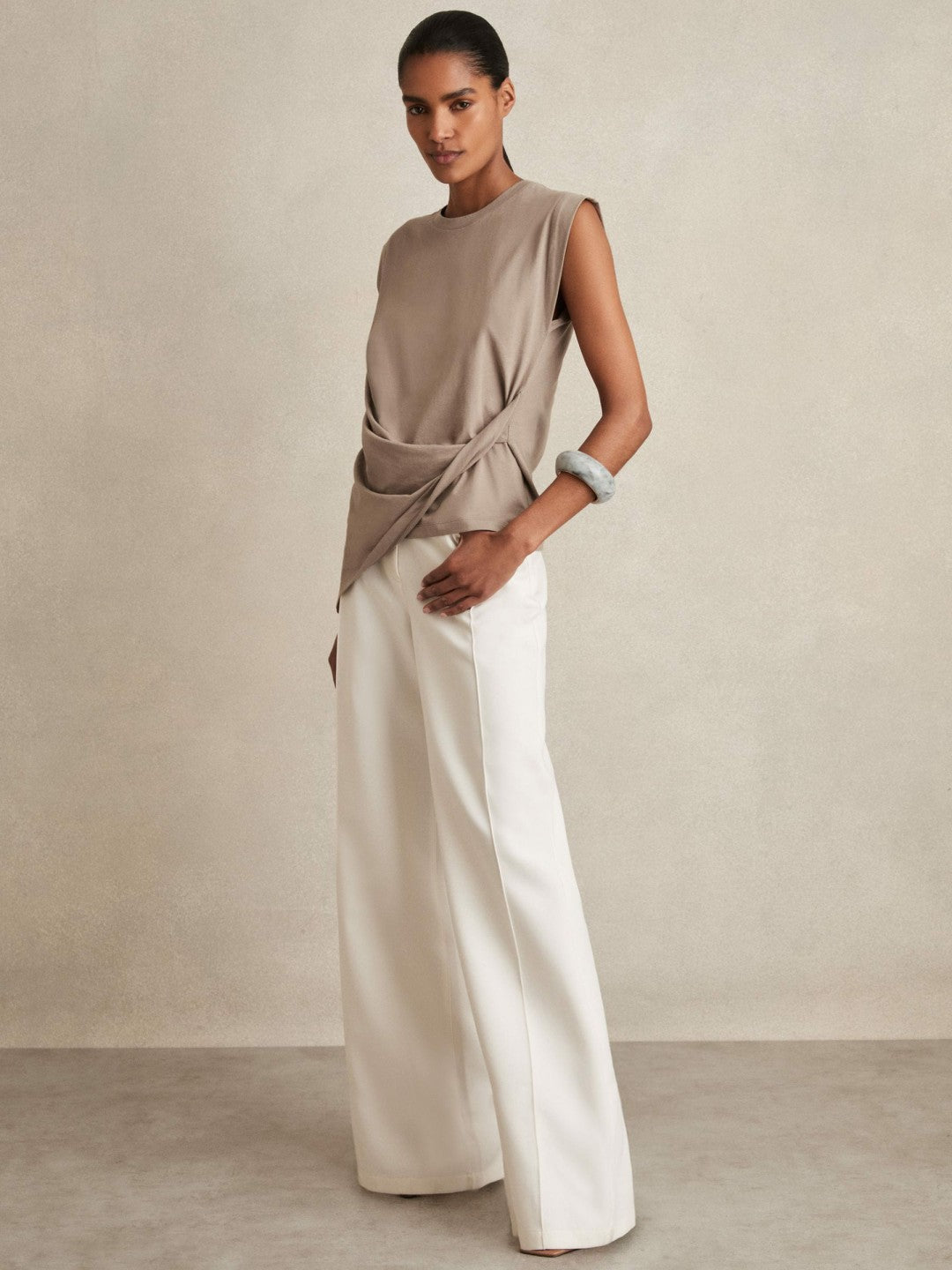 Cotton Drape T-Shirt Taupe Neutral | Womens