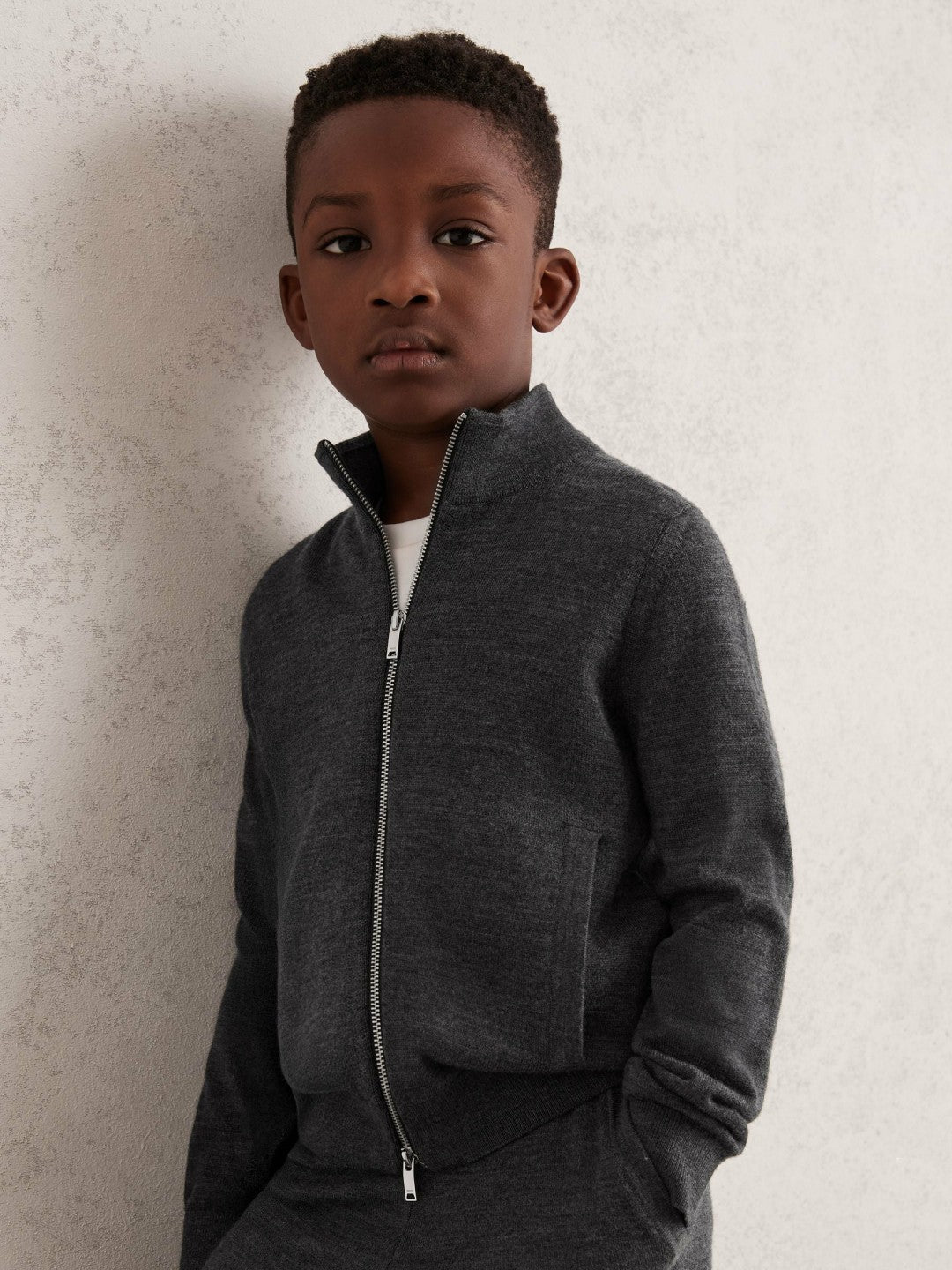13-14 yrs Merino Wool-Blend Zip-Through Cardigan Derby Grey Melange | Children