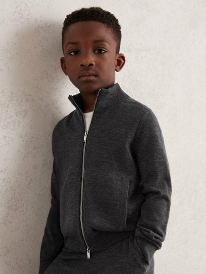 13-14 yrs Merino Wool-Blend Zip-Through Cardigan Derby Grey Melange | Children